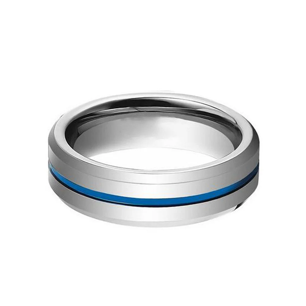 6MM Thin Blue Groove Tungsten Carbide Rings High Polished For Men Wedding Band