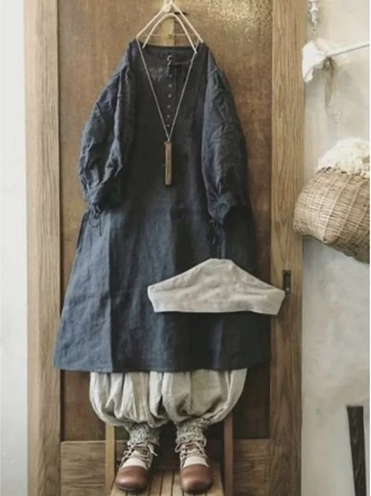 Lässiges Damenkleid aus Baumwollmischung im Retro-Landhausstil