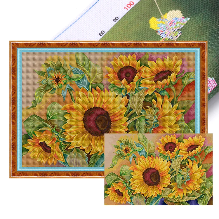 『Spring Brand』Sunflower - 16CT Stamped Egyptian Cotton Thread Cross Stitch(93*64cm)(90Colors）