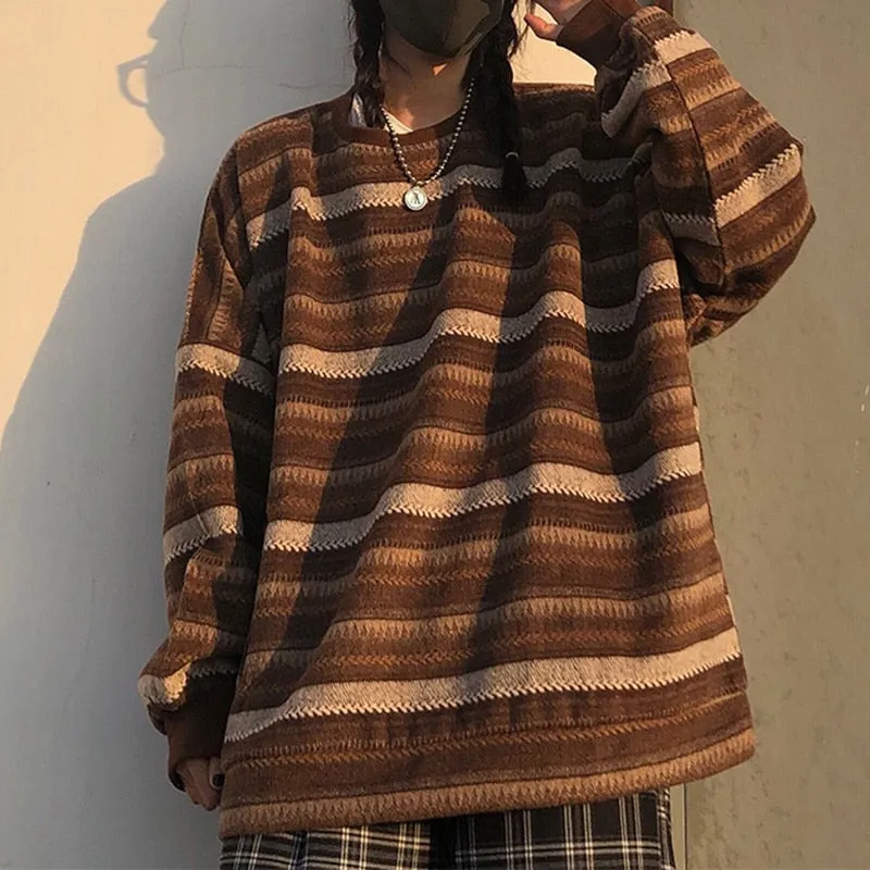 Striped Pullover Women Vintage Sweater Oversize Long Sleeve Couples Loose Tops Hip Hop Streetwear Pullover Casual Female 211