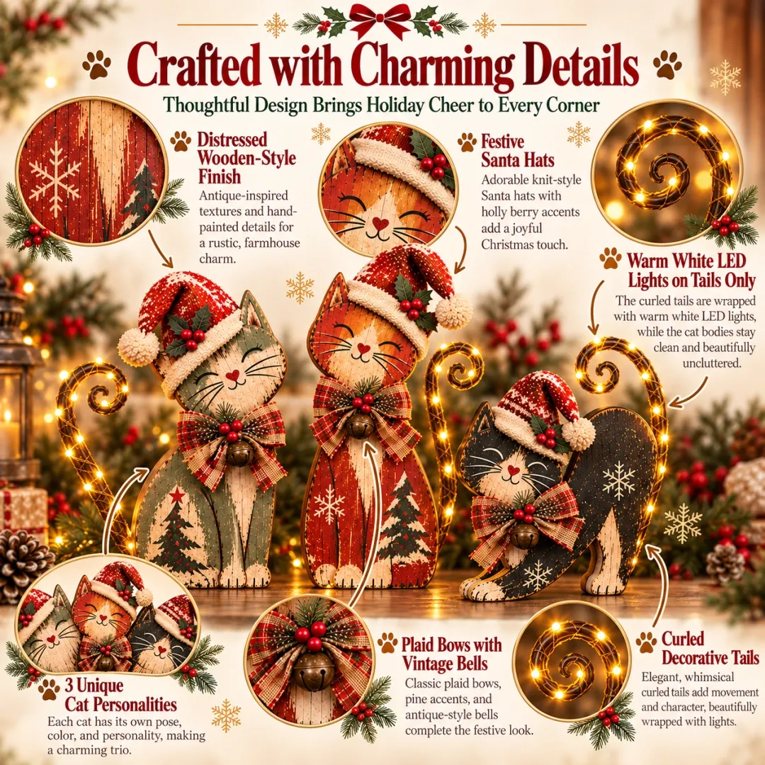 Lighted Christmas cat trio product detail