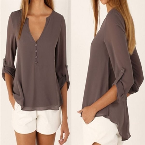 V collar sexy long sleeves waist collection irregular large size snow spinning shirt summer womens clothing - Shop Trendy Women's Clothing | LoverChic