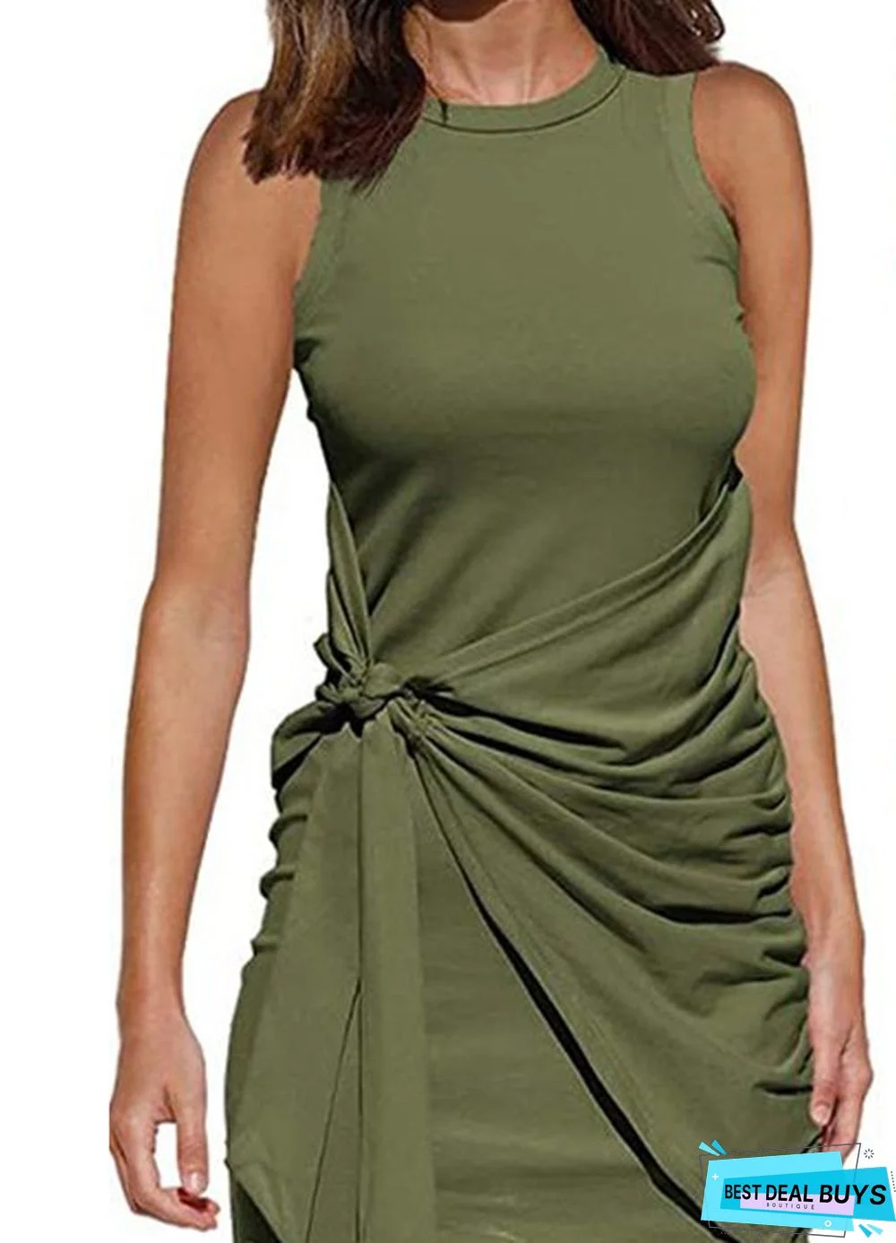 Casual Solid Color Knotted Pleated Vest Dress For Women