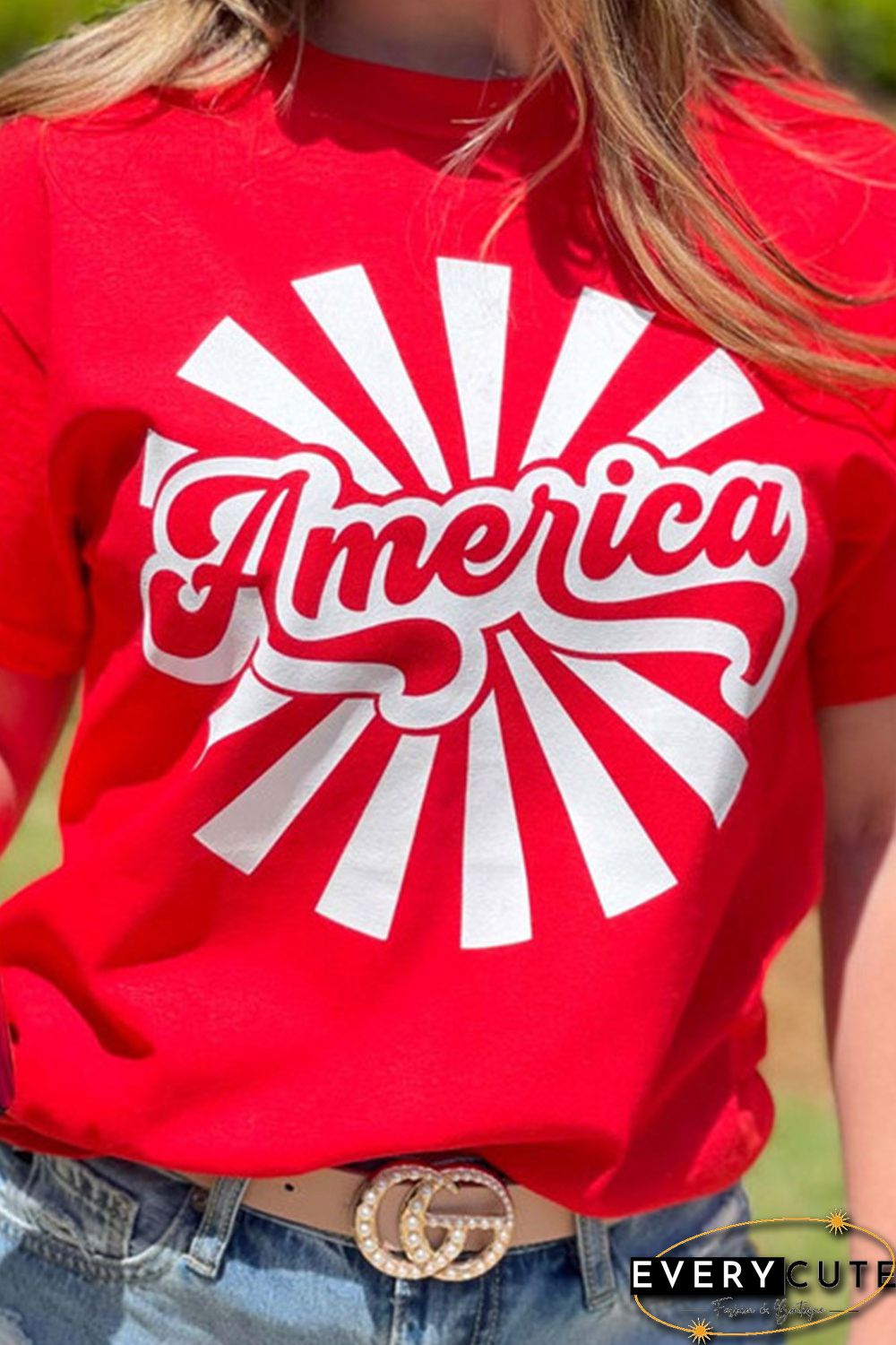 Red America Graphic Print Independence Day Short Sleeve T Shirt