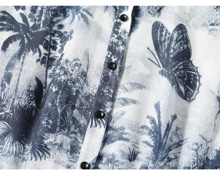 Women's New Ink Printed Mid-length Shirt Collar Short Sleeve Dress