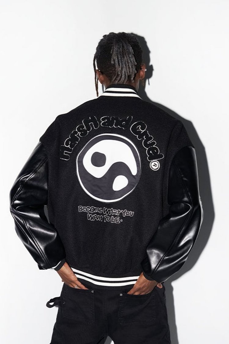 H/C Ying-Yang Embroidered Logo Varsity Jacket