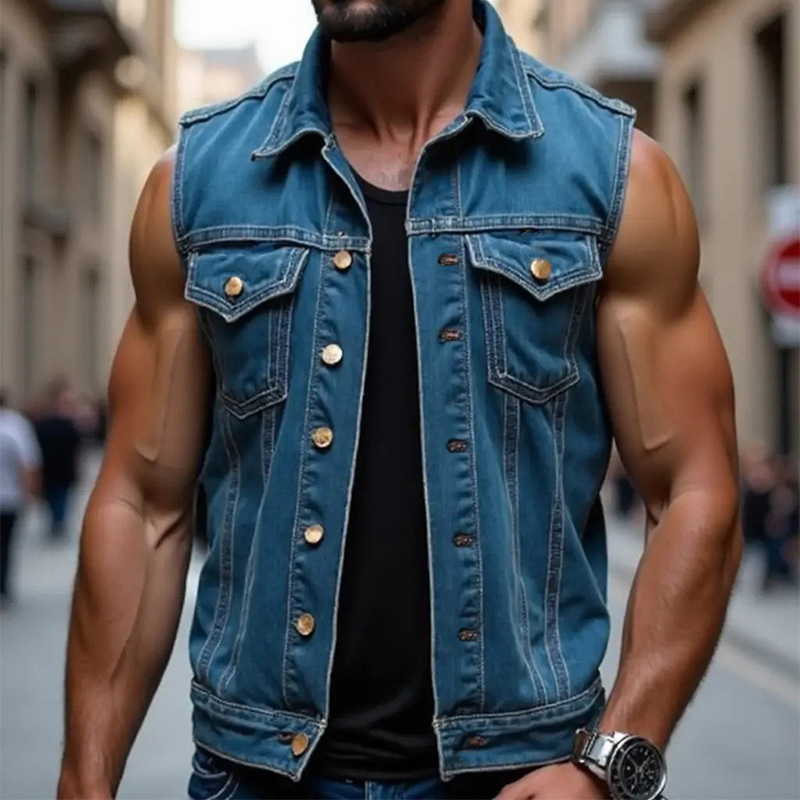 Men's Lapel Denim Single Breasted Vest