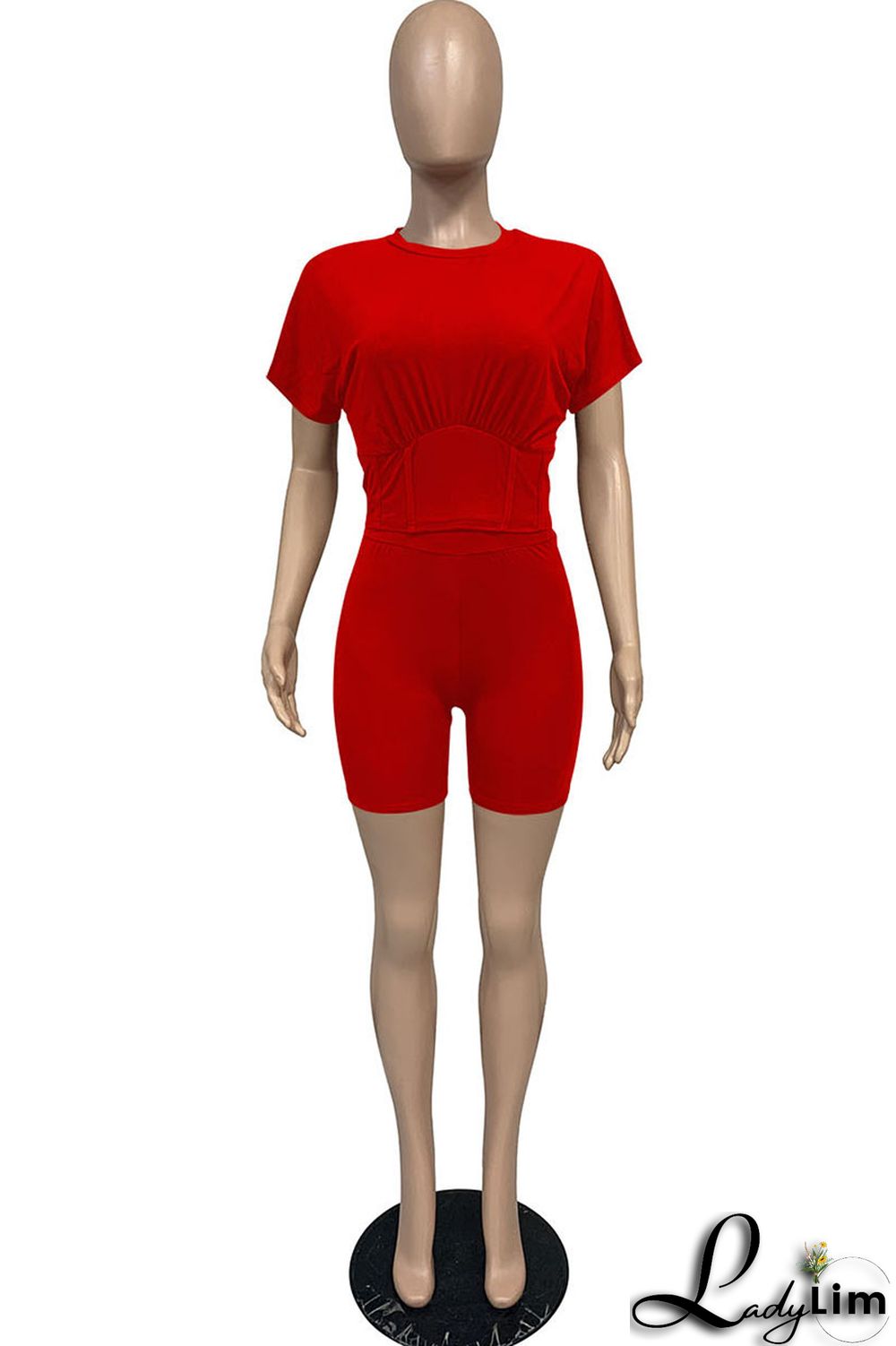 Yellow Casual Solid Split Joint O Neck Short Sleeve Two Pieces