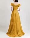 RUffled Shoulders Mustard Dress