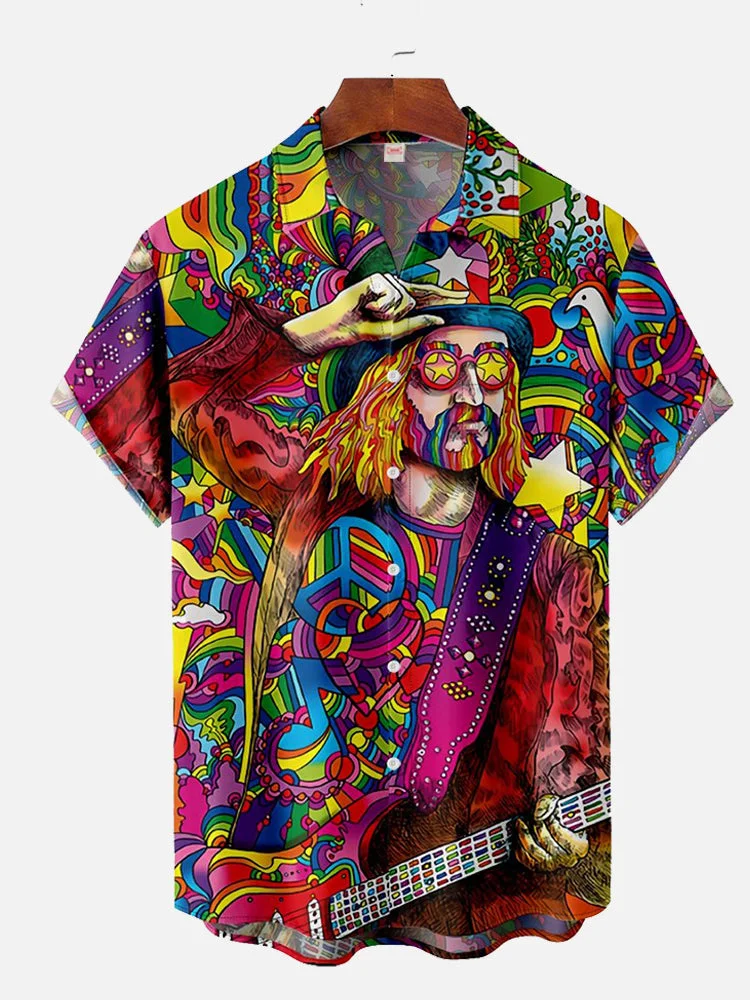 Psychedelic Colors Hippies Musician Printing Short Sleeve Shirt