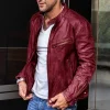 Fashionable Stand Collar Motorcycle Men's PU Leather Jacket
