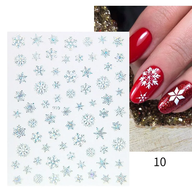Winter Xmas 3D Nail Sticker Christmas Elk Santa Snowflake Deer Cartoon Slider Design Polish Nails Decals Nail Art DIY Decor Tool-Nail Inspo