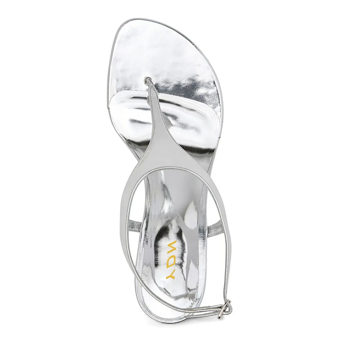 Women's Silver Metallic Finish Open-Toe Strap Heels Sandals