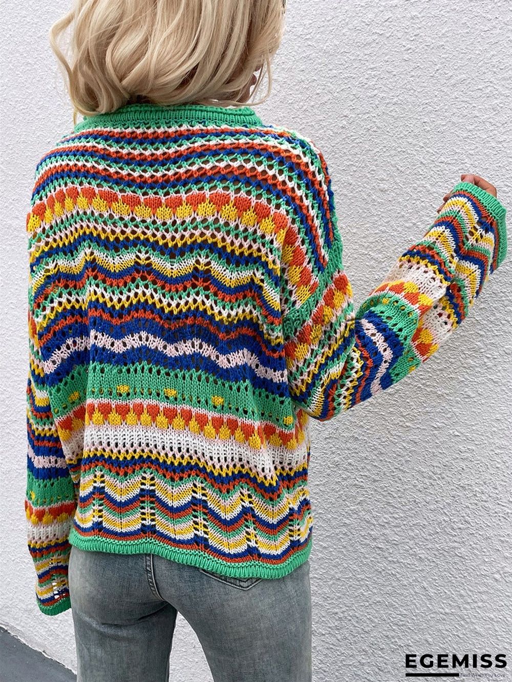 Autumn/Winter's New Stitched Loose-fitting Round-neck Striped Sweater | EGEMISS