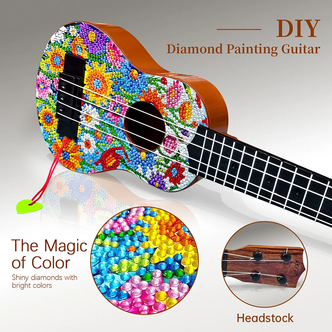 DIY Wooden Guitar Diamond Art Ornament Unique Gifts for Musicians (Garden)