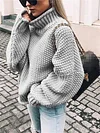 Share  Photo by Supplier   Women's Sweater Pullover Jumper Knitted Solid Color Basic Casual Chunky Long Sleeve Loose Sweater Cardigans Turtleneck Fall Winter Light Blue Green White-KZyou