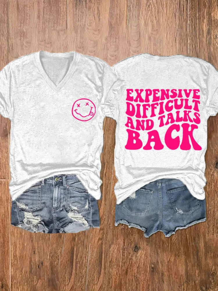 VChics Women's Expensive Difficult And Talks Back V-Neck T-Shirt