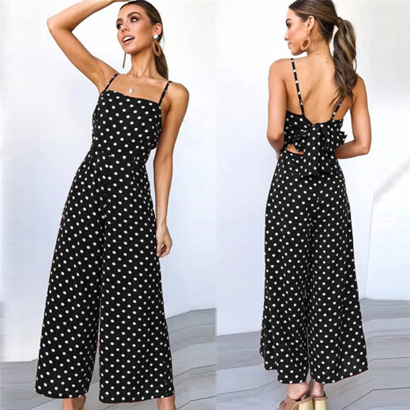 Sleeveless Backless Boho Bow-knot  Dot Jumpsuits Homewear Women 2020 Summer Romper Beach Club Elegant Overalls Dropshipping