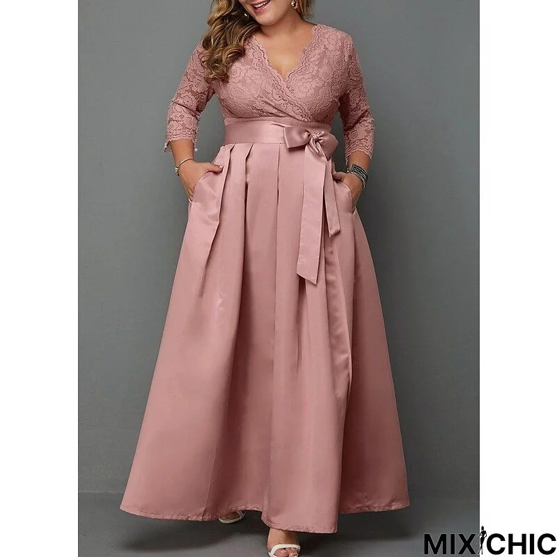 Women's Plus Size Party Dress Floral V Neck Lace Long Sleeve Winter Fall Stylish Maxi long Dress Formal Party Dress