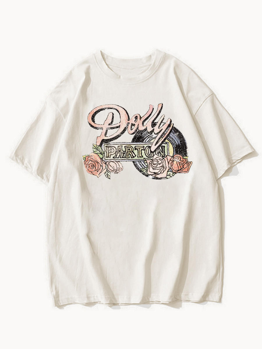 Oversized Dolly Parton Rose Record Graphic Tee ctolen