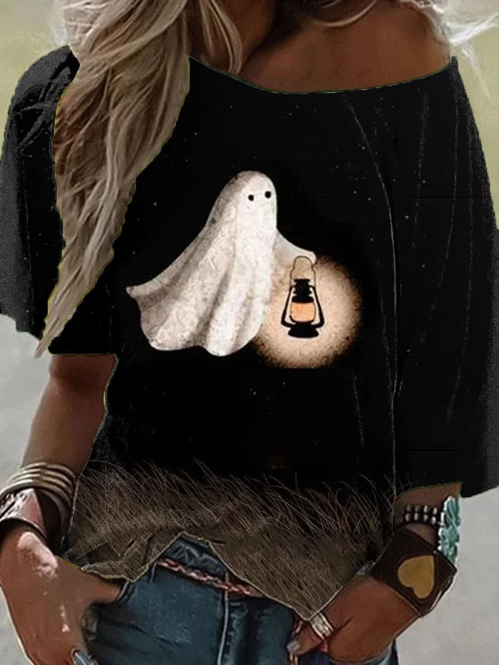 Women's Vintage Ghost Print Short Sleeve T-Shirt