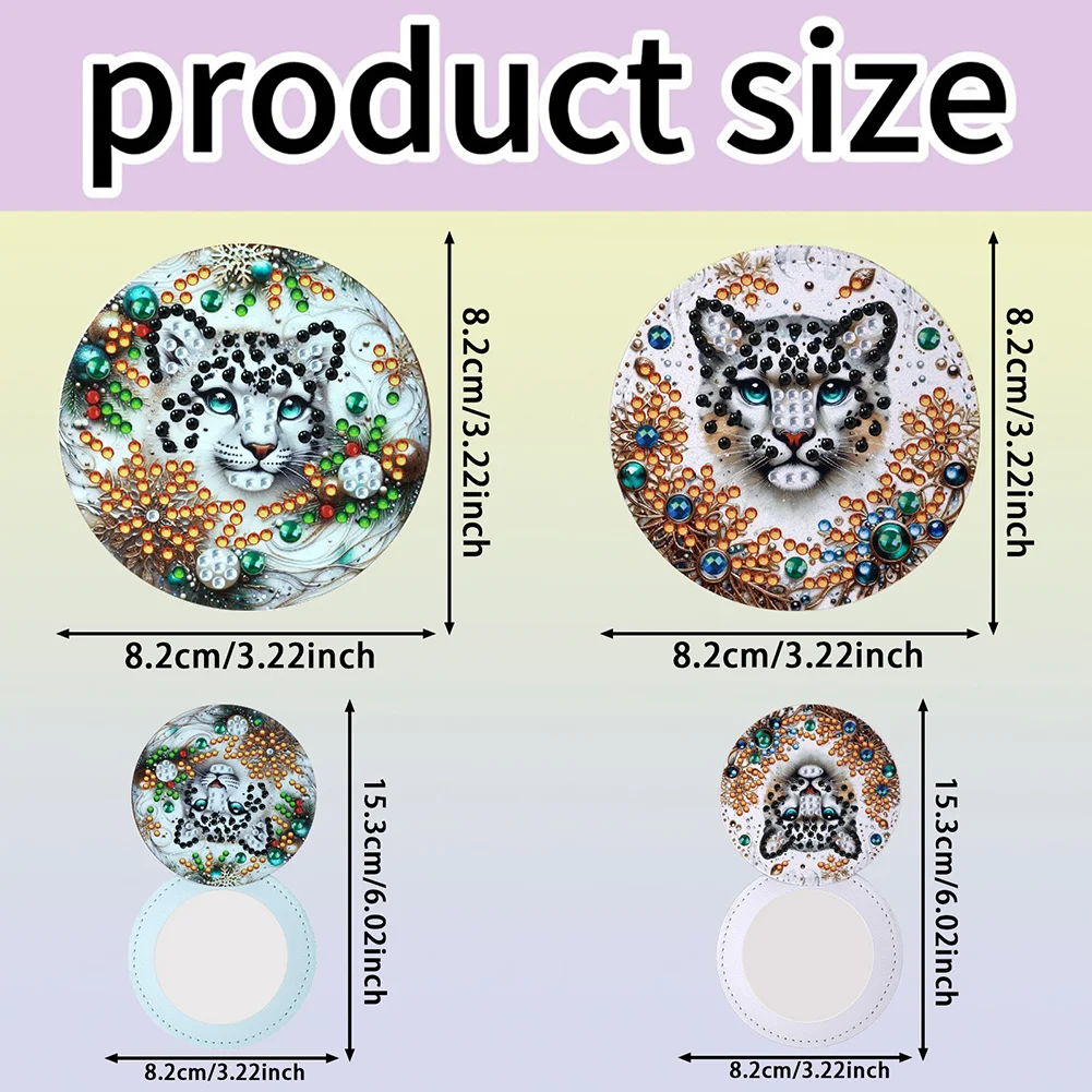 DIY Diamond Art Portable Cosmetic Mirror Round Diamond Painting Crafts (Tiger)