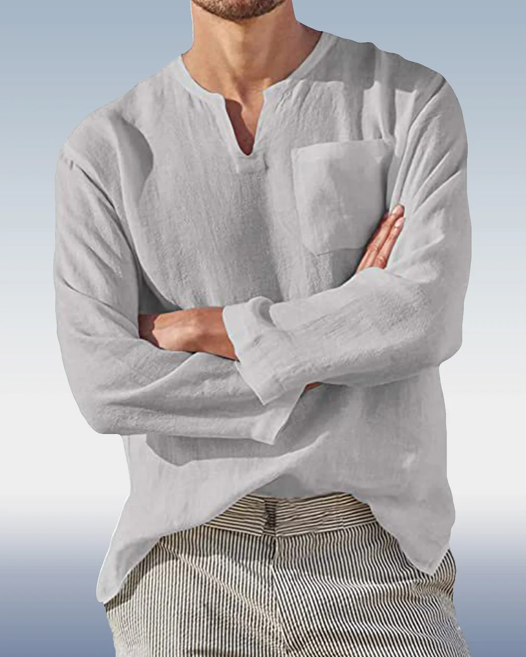 Suitmens Men's Cotton Linen Long Sleeve Shirt With Pockets 0192