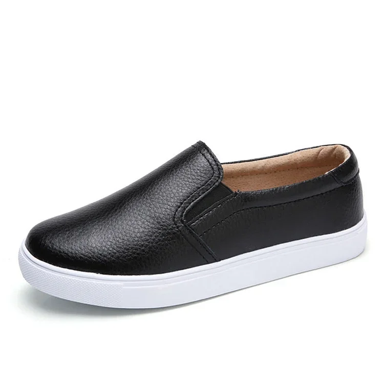 Genuine Leather White Shoes Flats Platforn Sneakers Slip On Soft Vulcanized Shoes Radinnoo.com