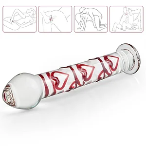 Crystal Glass Dildo G-spot Stimulation Anal Plug With Red Heart Pattern