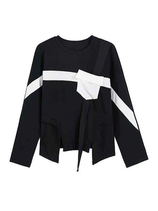 Stylish Irregular Contrast Color Applique T-Shirt Top