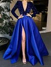 Sequinned Split-Side V-Neck Long Sleeves Evening Dress