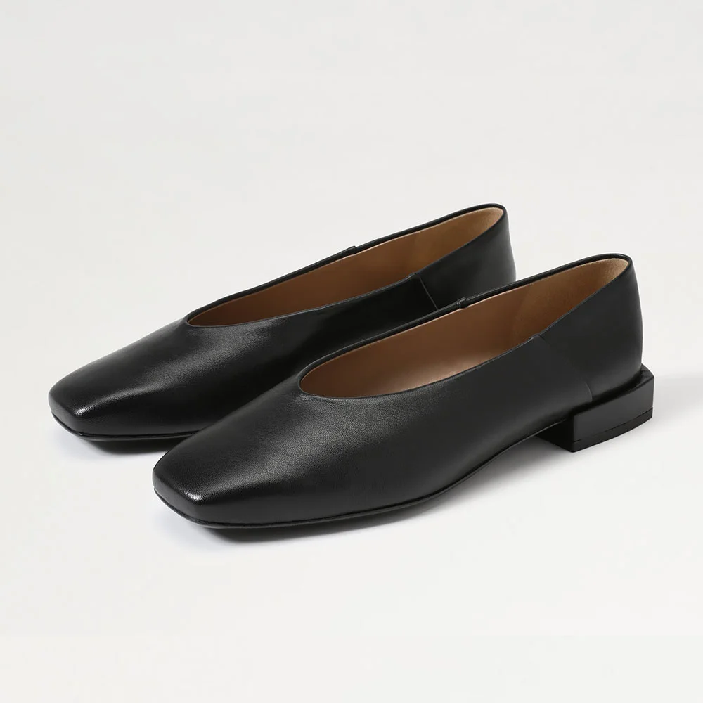 Elegant All Black Slip On Flat Square Toe Trendy Shoes for Women