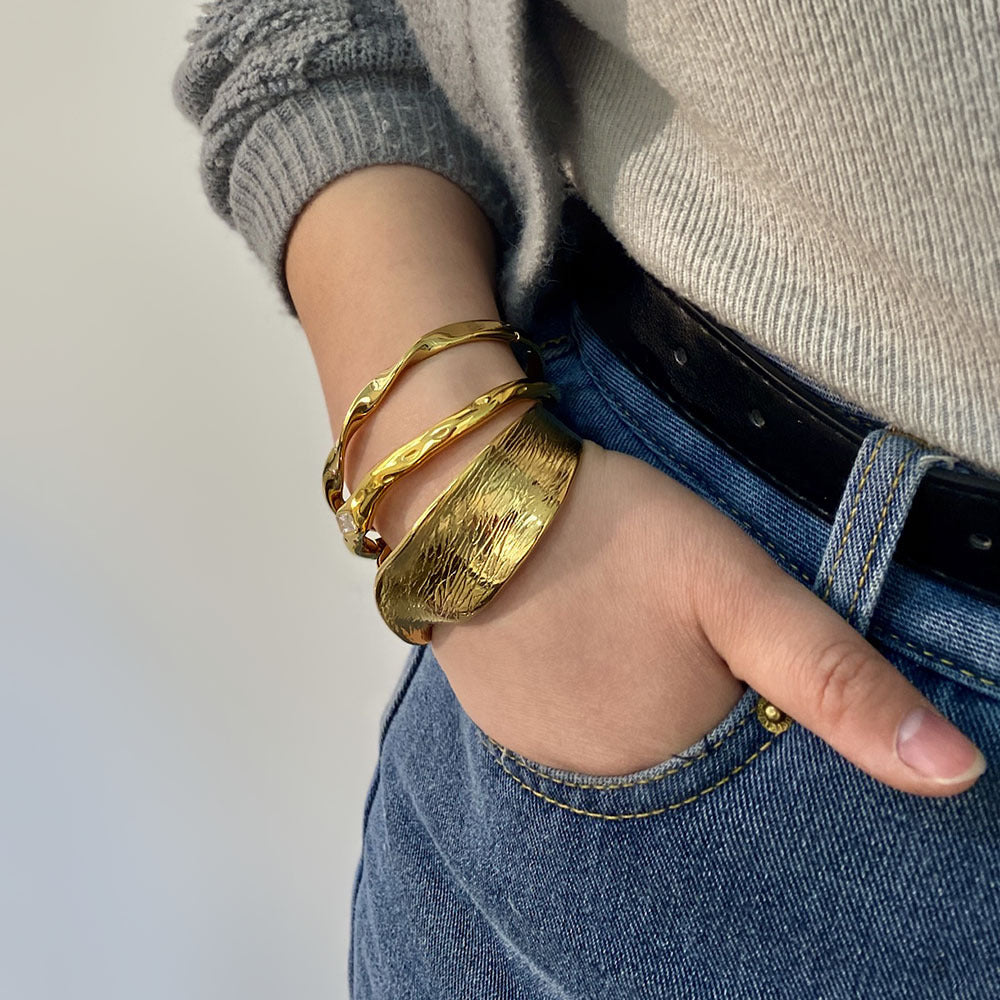 Stainless Steel Wide Cross Casting Bracelet Inlaid Zircon Ins Style Open Bracelet For Women