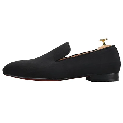VCshoes Style Black Striped Ripple Silk Men Moccasin Elongated Toe Men's Loafers Red Soles Plus Size