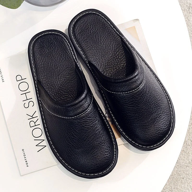 2021 Spring High Quality Leather Shoes For Men Indoor Slippers Soft Round Toe Home Slippers man spring/winter shoes