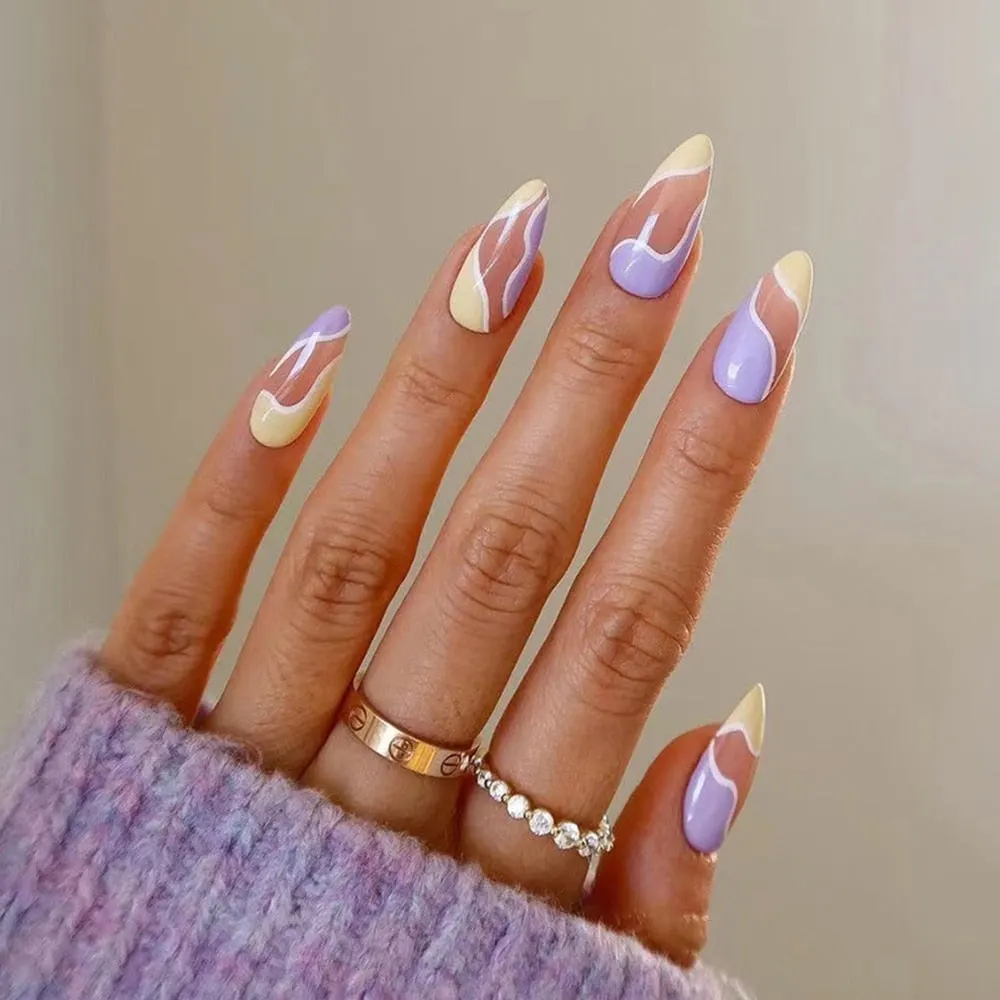 24pcs/box Press On Nails Almond Tai Chi White and Black Wearing Nail Finished oval head pre design acrylic nail tips for girls-Nail Inspo