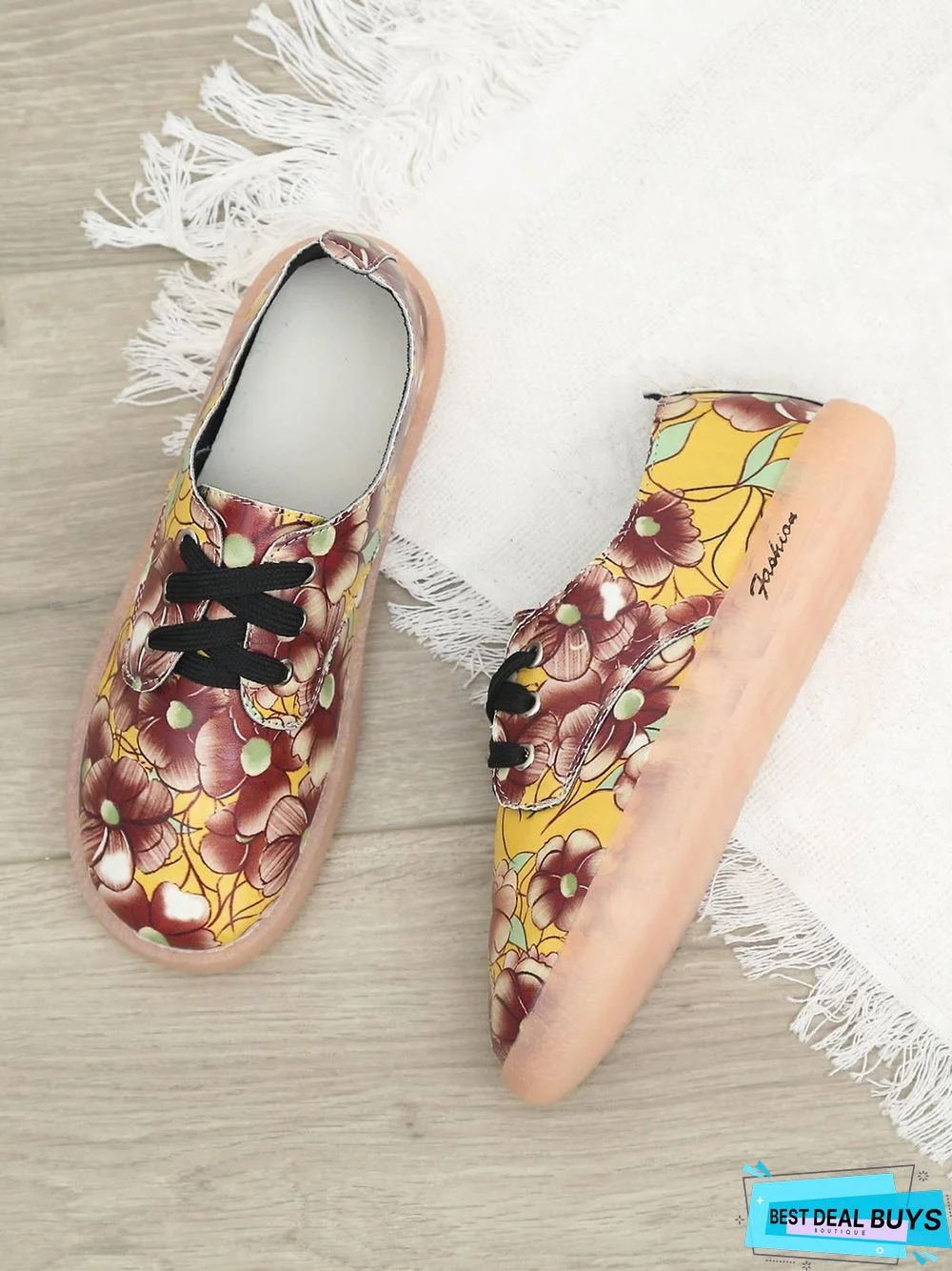 Floral Pattern  Lace-up Front Flat Shoes