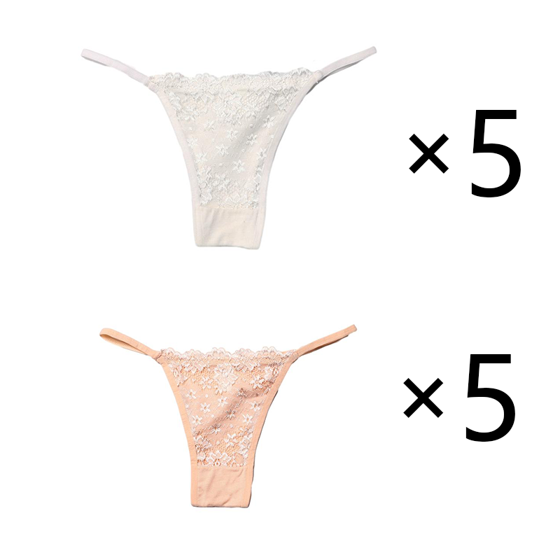 Kissbake 10PCS/SET Women's Lace Panties Ladies Sexy Cotton Underwear Female Thong Hollow Out Low Waist Lingerie Seamless G-String