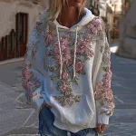 Women's Classic Floral Embroidery Art Comfy Hoodie - Image 2