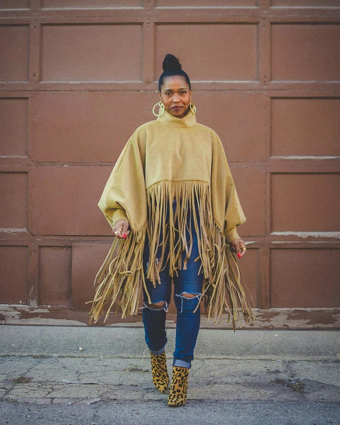 CM.YAYA Women Tassel Hem Batwing Sleeve Capes & Ponchos Streetwear Basic Elegant Turtleneck Autumn Winter INS Tops