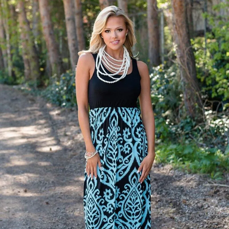 Hot 2021 Summer European nd American Parent-Child Long Skirt Sleeveless Blue And White Porcelain Dress