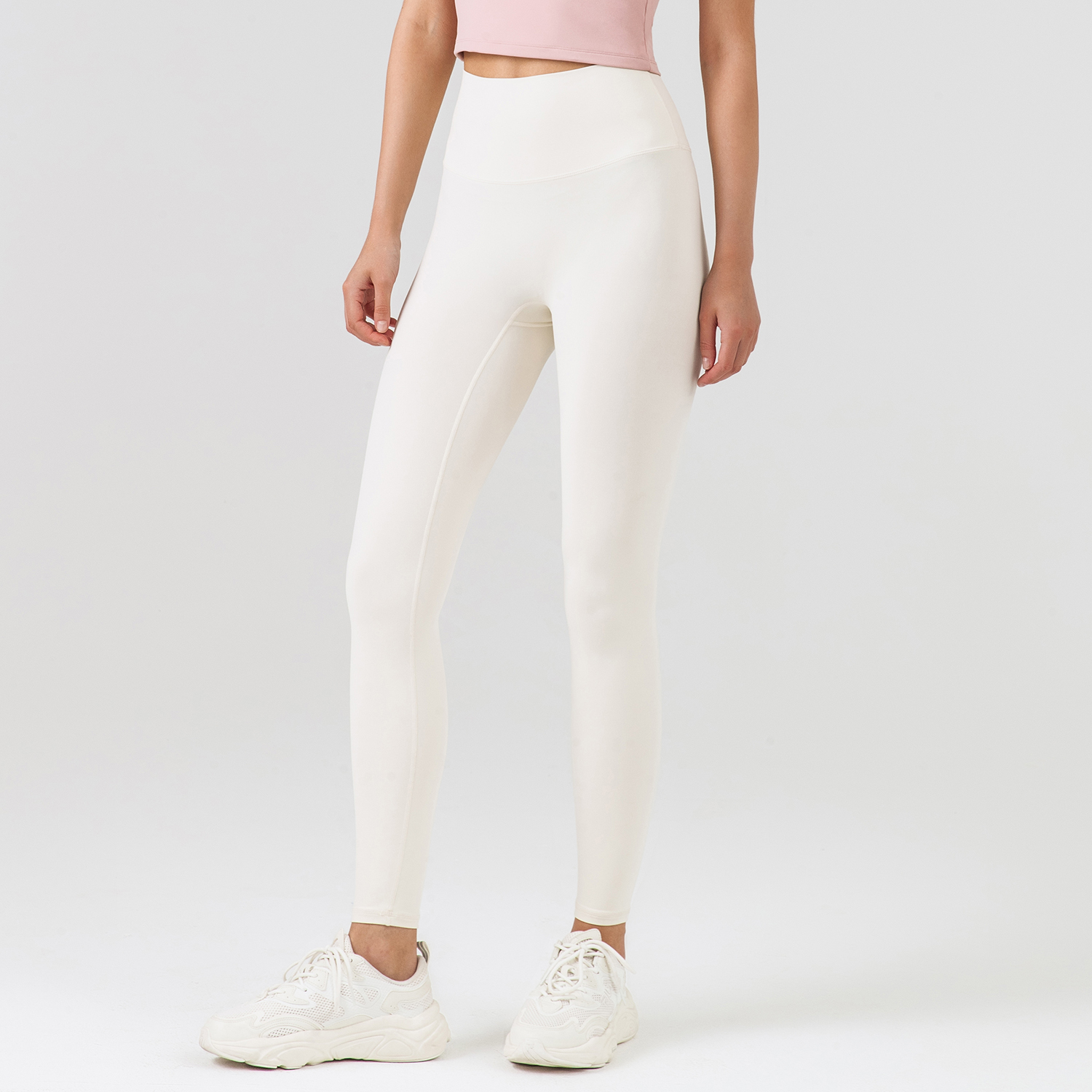 Different types of high waisted butt lifting comfort stretchy yoga leggings without front seam online shopping on Hergymclothing Ivory White