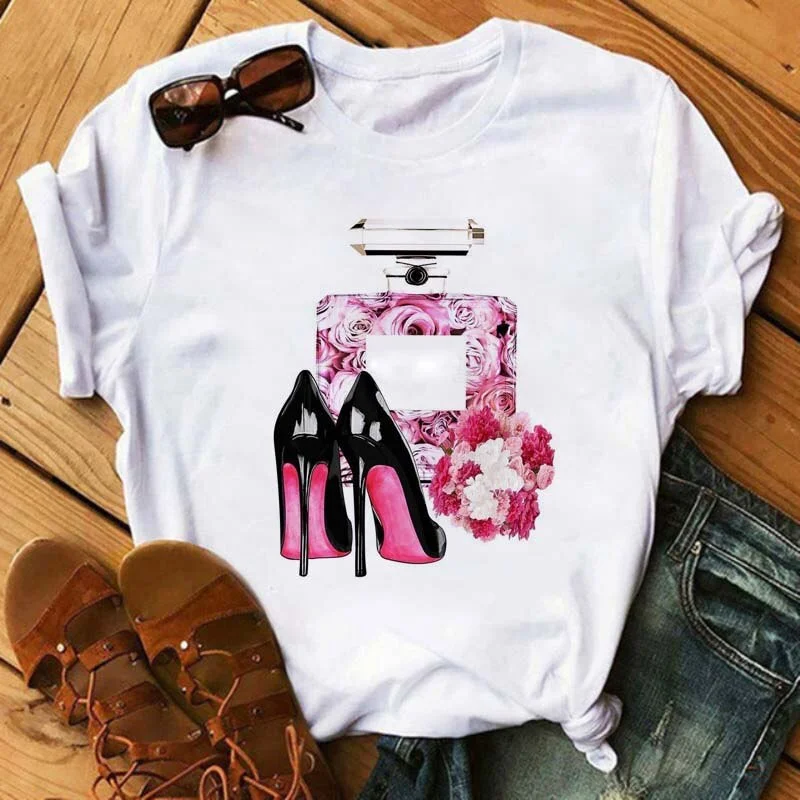 Cute Cat In Red High-heeled Printed Women T Shirts Casual Short Sleeve O-neck T-shirt Christmas Tshirts Tees Female Tops