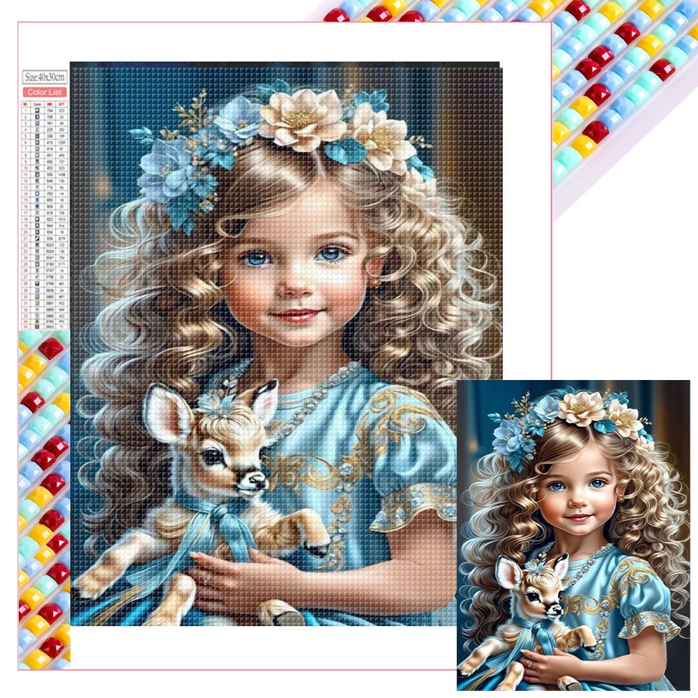 Full Square Diamond Painting - Girl With Deer(Canvas|35*45cm)