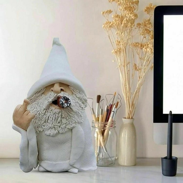 Smoking White Wizard Gnome Middle Finger Garden Lawn Ornament Statue Decorations