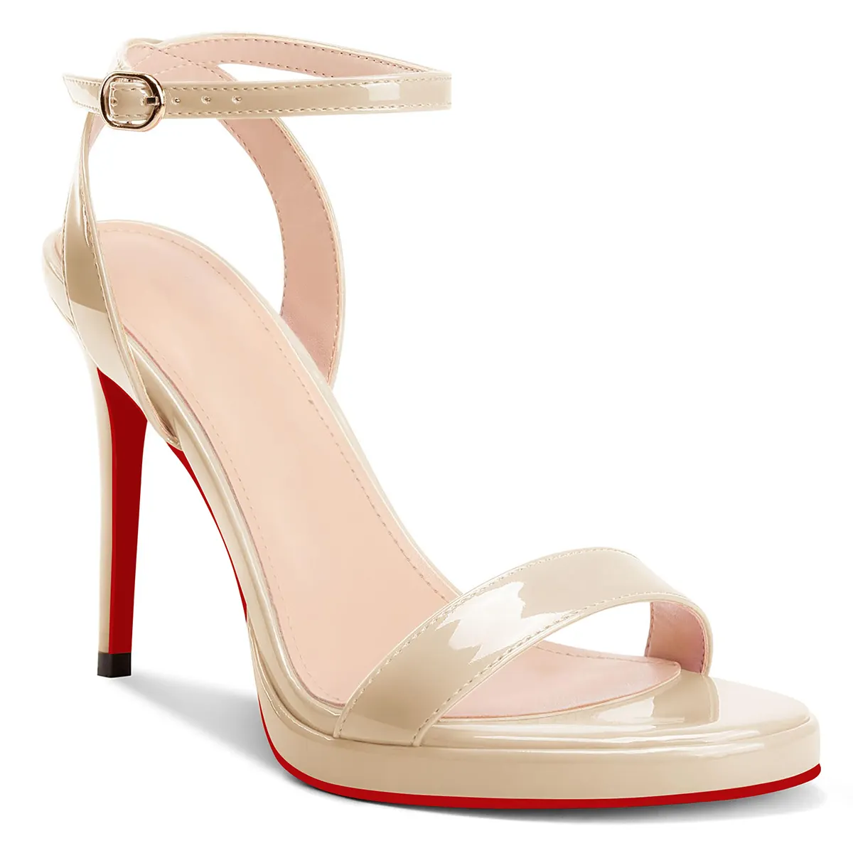 100mm/120mm Round Open Toe Ankle Strap High Heel Sandals Red Bottom Pumps-vocosishoes