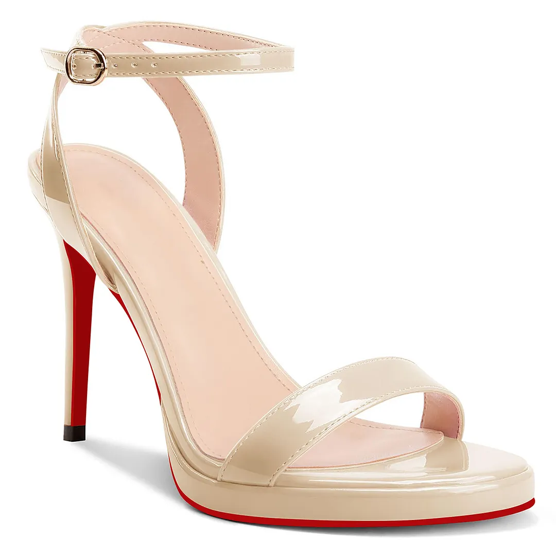 100mm/120mm Round Open Toe Ankle Strap High Heel Sandals Red Bottom Pumps-vocosishoes