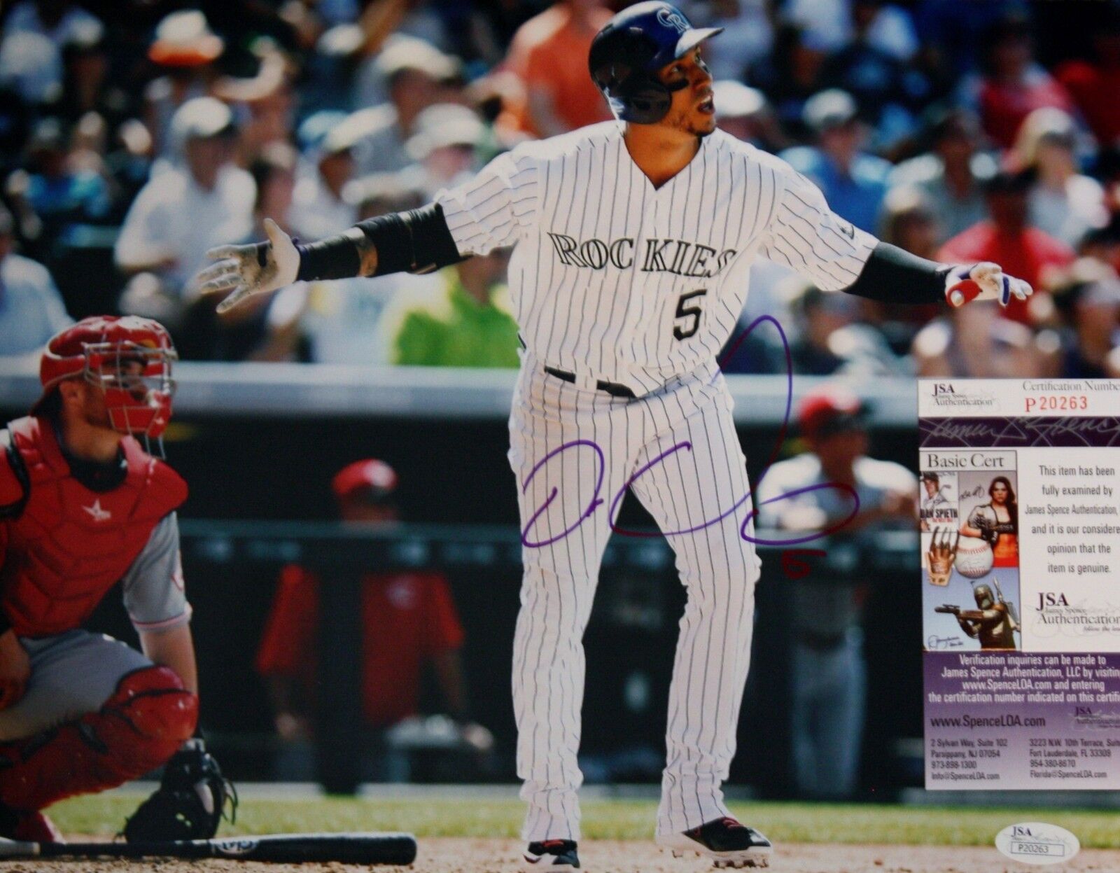 Autographed Carlos Gonzalez 11x14 Colorado Rockies Photo Poster painting - JSA Certified