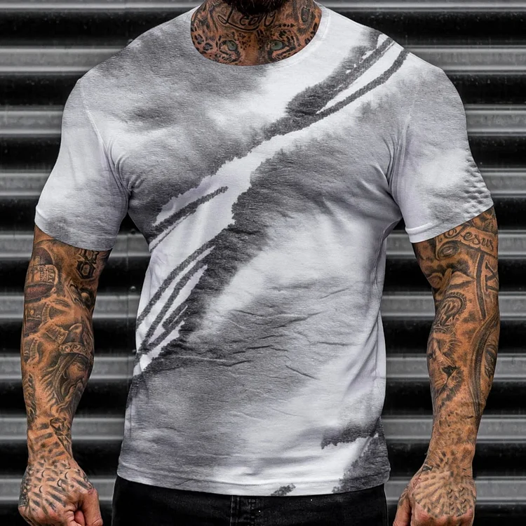 BrosWear Men's Vacation Casual Black White Splash Ink Print T-Shirt