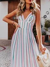 Plain Striped Condole Belt Maxi Dresses